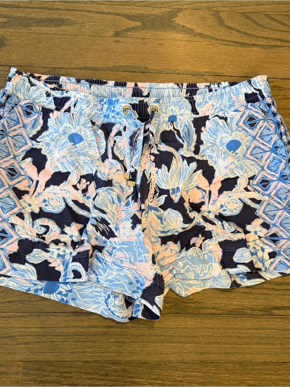 Lilly Pulitzer Katia Shorts Drawstring Floral Navy Pink Medium Preppy